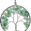 1pc Tree of Life Gemstone Pendant Necklace Symbol of Growth Rebirth 26 Inch 30 Inch Chakras Crystal Stones Stainless Steel Chain Waterproof Women Jewelry