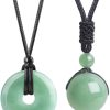 2pcs Natural Crystal Stone Lucky Coin Crystal Necklace Donut Pendnat, 16mm Stone Bead Pendant for Women and Men Necklace