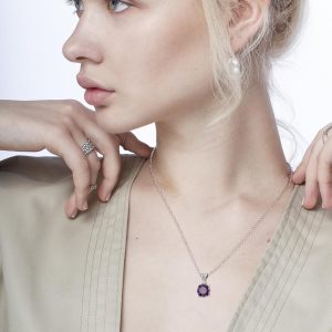 8mm Round Cubic Zirconia Sterling Silver Necklace Dainty Necklace Birthstone Jewelry Pendant Necklaces for Women