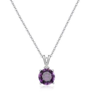 8mm Round Cubic Zirconia Sterling Silver Necklace Dainty Necklace Birthstone Jewelry Pendant Necklaces for Women