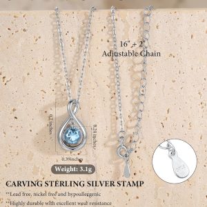 925 Sterling Silver Birthstone Necklace for Women,12 Color Birthstone Infinity Necklace,16"+2" Adjustable Minimalist Dainty Jewelry Gift for Women