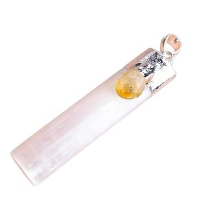 Acxico 1Pcs Selenite Citrine Chakra Crystal Pendant Charged 925 Sterling Silver Necklace Healing