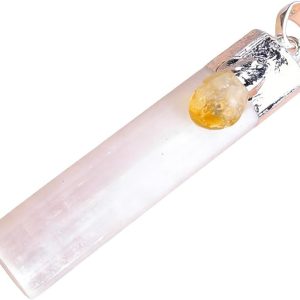 Acxico 1Pcs Selenite Citrine Chakra Crystal Pendant Charged 925 Sterling Silver Necklace Healing