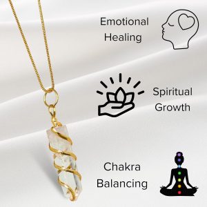 Amazing Gemstone Clear Quartz Crystal Necklace Pendant For Women, Gold Wire Wrapped Dainty Minimalist Healing Crystal Necklaces For Men Kids Unisex Necklace Jewelry With 20...