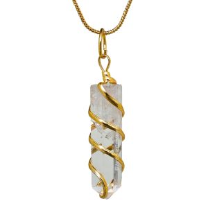 Amazing Gemstone Clear Quartz Crystal Necklace Pendant For Women, Gold Wire Wrapped Dainty Minimalist Healing Crystal Necklaces For Men Kids Unisex Necklace Jewelry With 20...