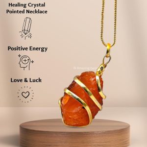Amazing Gemstone Crystals and Healing Stones Carnelian Necklace - Gold Chain Necklace Pendant - Real Crystal Necklace