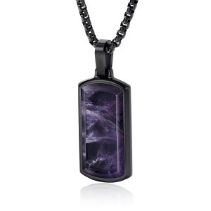 Amethyst Necklace for Men Onyx/Tigers eye/Lapis Lazuli/Pendant Necklace with Adjustable Box Chian Gifts for Men Women