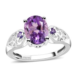 Amethyst Rings for Women in 925 Sterling Silver Amethyst Rings - Cubic Zirconia CZ Crystal - Engagement Jewelry for Women - Ctw 1.85 - Birthday Anniversary Weddings Gifts for...