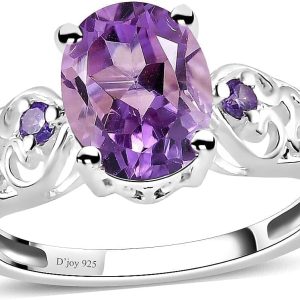 Amethyst Rings for Women in 925 Sterling Silver Amethyst Rings - Cubic Zirconia CZ Crystal - Engagement Jewelry for Women - Ctw 1.85 - Birthday Anniversary Weddings Gifts for...
