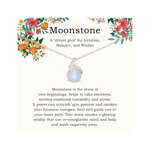AnalysisyLove Sterling Silver Moonstone Necklace, New Beginnings, Inspirational Gifts for Women, Moonstone Jewelry, Best Friend Birthday Gift ideas
