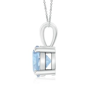 Angara Natural Aquamarine Solitaire Pendant for Women | Round Aquamarine Solitaire Pendant Necklace in 14K Solid Gold/Silver/Platinum With 18" Chain | March Birthday, Gemstone...