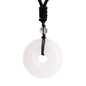 ASGIFT Lucky Coin Crystal Necklace 30mm Round Donut Natural Quartz Protection Pendant with Adjustable Rope Reiki Healing Crystal Stone Spiritual Necklaces for Men Women
