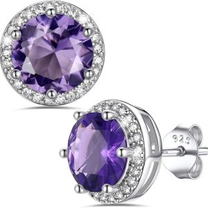 Bestyle Authentic 925 Sterling Silver 2 Carat Birthstone Earrings for Women, More Sparkle Heart/Round Solitaire Diamond Studs Earrings, Great Birthday/Christmas/Anniversary...
