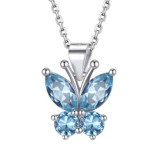 Bestyle Cute Butterfly Birthstone Necklace for Women, Dazzling Cute Silver/Gold Necklace Choker Chain, Great Birthstone Jewelry for Her