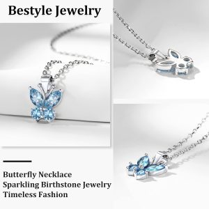 Bestyle Cute Butterfly Birthstone Necklace for Women, Dazzling Cute Silver/Gold Necklace Choker Chain, Great Birthstone Jewelry for Her