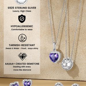 Bestyle Sparkling 925 Sterling Silver Birthstone Stud Earrings for Women, Heart/Round/Teardrop/Square Solitaire Diamond Studs Earrings, Great Birthday/Christmas Gifts