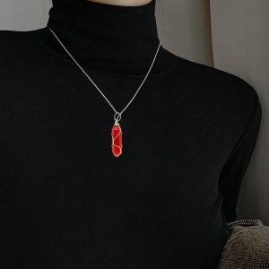 Carnelian Crystal Necklace - Natural Orange Carnelian Gemstone Necklace for Women