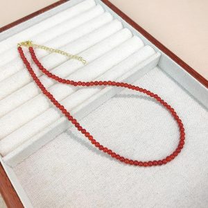 Carnelian Necklace for Women, Natural 4mm Gemstone Necklace Crystal Beaded Jewelry, Red Agate Beaded Choker Necklace 15+2”