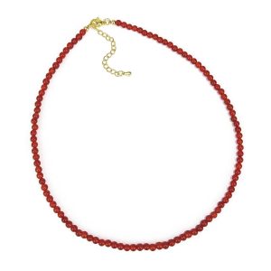Carnelian Necklace for Women, Natural 4mm Gemstone Necklace Crystal Beaded Jewelry, Red Agate Beaded Choker Necklace 15+2”