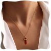 Carnelian Necklace for Women, Natural Gemstone Hexagonal Column Carnelian Pendant Necklace, Reiki Crystal Red Stone Necklace Gold Plated Stainless Steel Chain