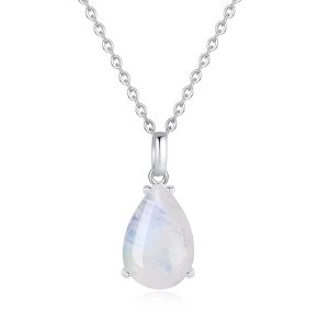 COAI 925 Sterling Silver Necklace for Women, Teardrop Pendant Moonstone Necklace for Women