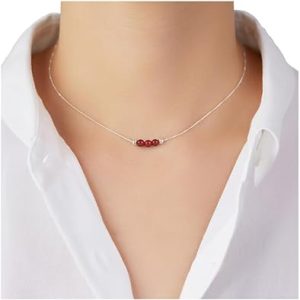 Dainty Crystal 925 Sterling Silver Choker Collar Necklace Handmade With 3 Beads Birthstone Jewelry Gifts for Women Young Lady Mother Friends Keenove