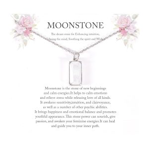 DF DUALFERV Moonstone Necklaces for Women, Natural Rainbow Moonstone Pendant, New Beginnings Healing Necklace, Elegant Crystal Gemstone Pendant for Women