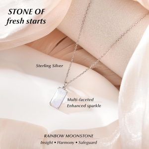 DF DUALFERV Moonstone Necklaces for Women, Natural Rainbow Moonstone Pendant, New Beginnings Healing Necklace, Elegant Crystal Gemstone Pendant for Women