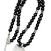 ElisaJewelryArt - Natural Raw Amethyst Crystal Pendant Black Onyx Stone Beaded Necklace Genuine Gemstone Feng Shui Stone Clasp Closure Necklace Unisex Necklace
