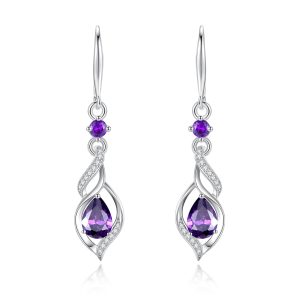 FANCIME Gift for Women Birthstone Dangle Earrings for Her Teardrop Birthstone Earrings S925 Sterling Silver infinity Love Birthday Gifts for Mom Women