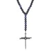 GAVU 6mm Men's Cross Pendant Y Beaded Confirmation Necklace, Matte Onyx Hematite Necklace for Men