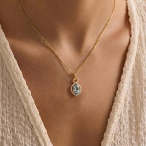 GOODSTONE JEWELS 14K Yellow Gold Love Heart Pendant Necklace for Women | Size 16+2 Inch Cable Chain with Lobster Clasp | Natural Birthstone Jewelry Gift for Her