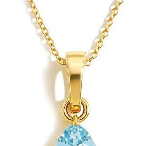 GOODSTONE JEWELS 14K Yellow Gold Teardrop Solitaire Pendant Necklace for Women | Size 16+2 Inch Cable Chain with Lobster Clasp | Natural Birthstone Minimalist Jewelry Gift for Her