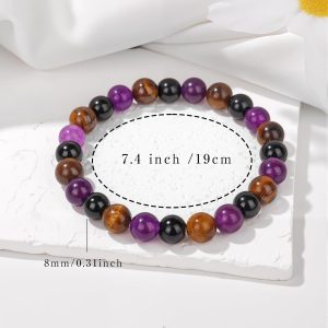 Healing Crystal Triple Protection Bracelet 8mm Crystal Beaded Bracelet for Women Men Natural Stones of Tiger Eye, Hematite, Black Obsidian Handmade Gemstone Reiki Spiritual...