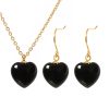 Heart Gemstone Jewelry Set 18K Gold Plated Dainty Cute Heart Earrings Necklace Set Natural Healing Crystals Jewelry for Female