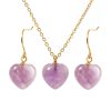 Heart Gemstone Jewelry Set 18K Gold Plated Dainty Cute Heart Earrings Necklace Set Natural Healing Crystals Jewelry for Female