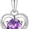 Heart Necklace for Women,925 Sterling Silver Birthstone Pendant, Necklace Pendant with Titanium Steel Chain 16+2", Women's Romantic Jewelry Gift for Birthday