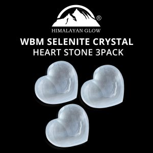 Himalayan Glow Selenite Crystal Heart Stone, Healing & Calming Effects-High Energy Selenita/Satin Spar Love, Used for Cleansing-3 Pack
