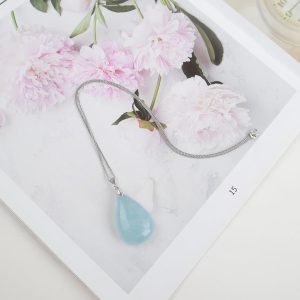 iSTONE 925 Sterling Silver Natural Crytral for Womens Pendant Necklace, Gemstone Birthstone with 17.8" Silver Chain Ladies
