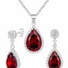 Jewelry Sets For Women 925 Sterling Silver Post Teardrop Dangle Stud Earrings Necklace Set Crystal Rhinestone Wedding Prom Costume Jewelry for Women