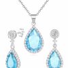 Jewelry Sets For Women 925 Sterling Silver Post Teardrop Dangle Stud Earrings Necklace Set Crystal Rhinestone Wedding Prom Costume Jewelry for Women