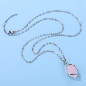 Jovivi Amethyst Rose Quartz Stone Necklace for Women Men, Full Wire Wrapped Natural Gemstone Reiki Healing Crystal Pendant Jewelry