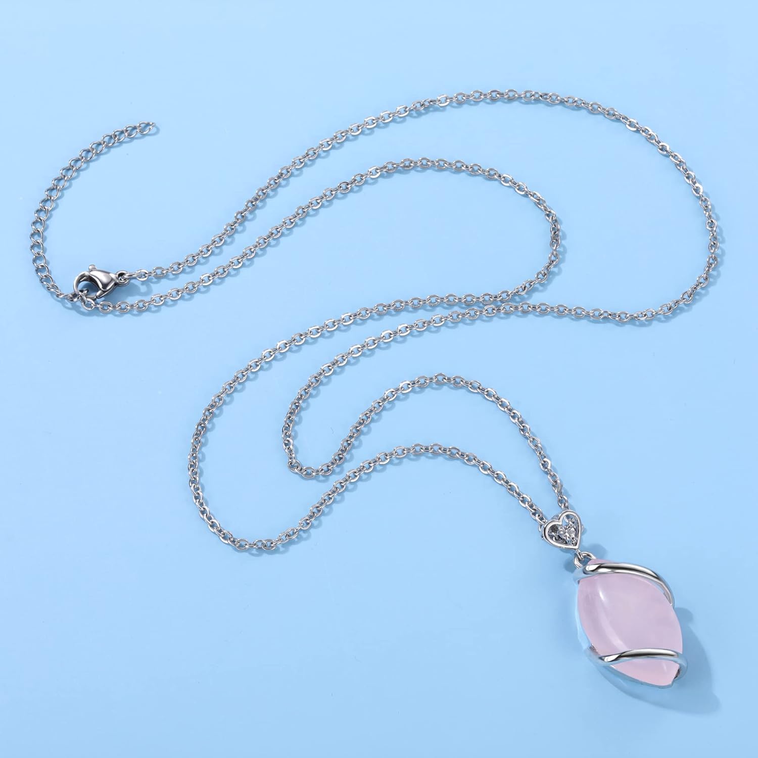 Jovivi Amethyst Rose Quartz Stone Necklace for Women Men, Full Wire Wrapped Natural Gemstone Reiki Healing Crystal Pendant Jewelry