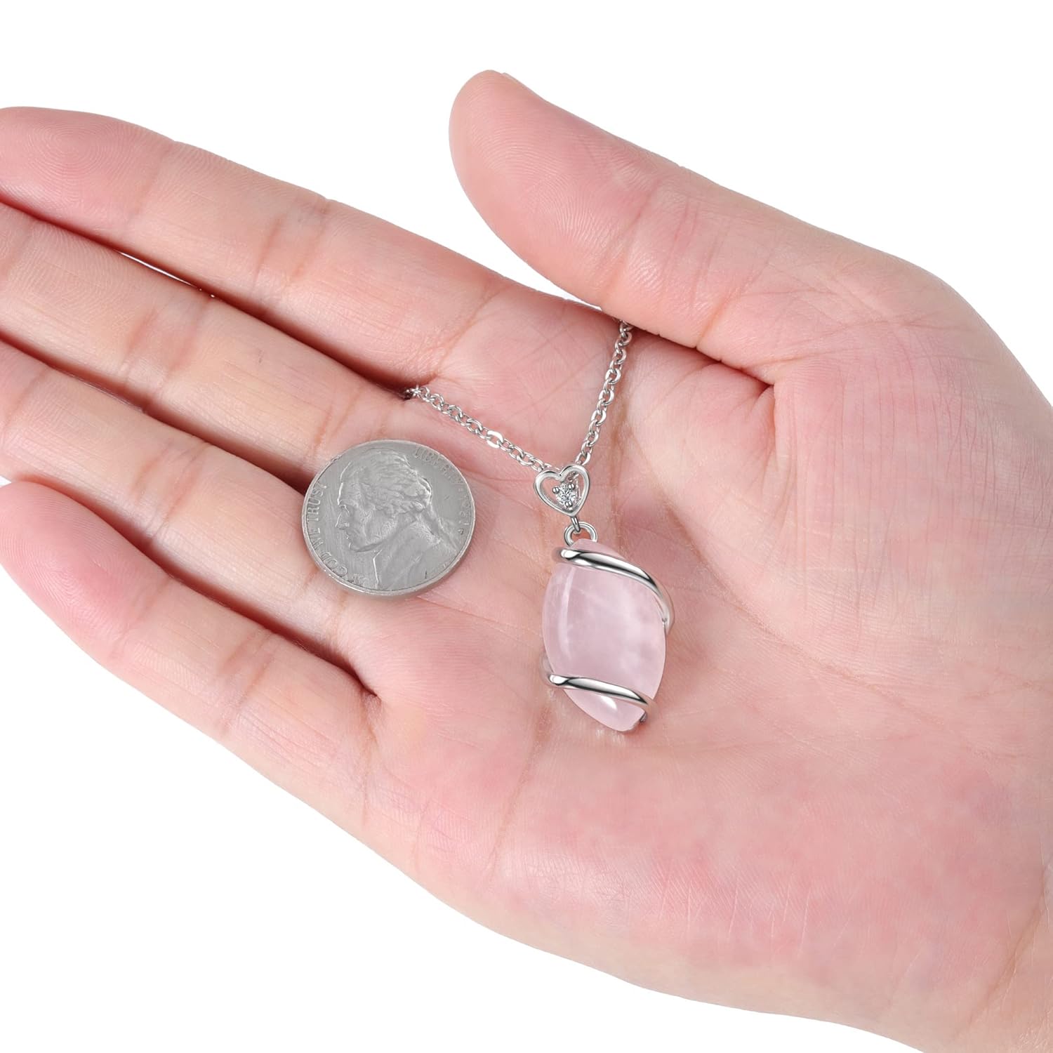 Jovivi Amethyst Rose Quartz Stone Necklace for Women Men, Full Wire Wrapped Natural Gemstone Reiki Healing Crystal Pendant Jewelry