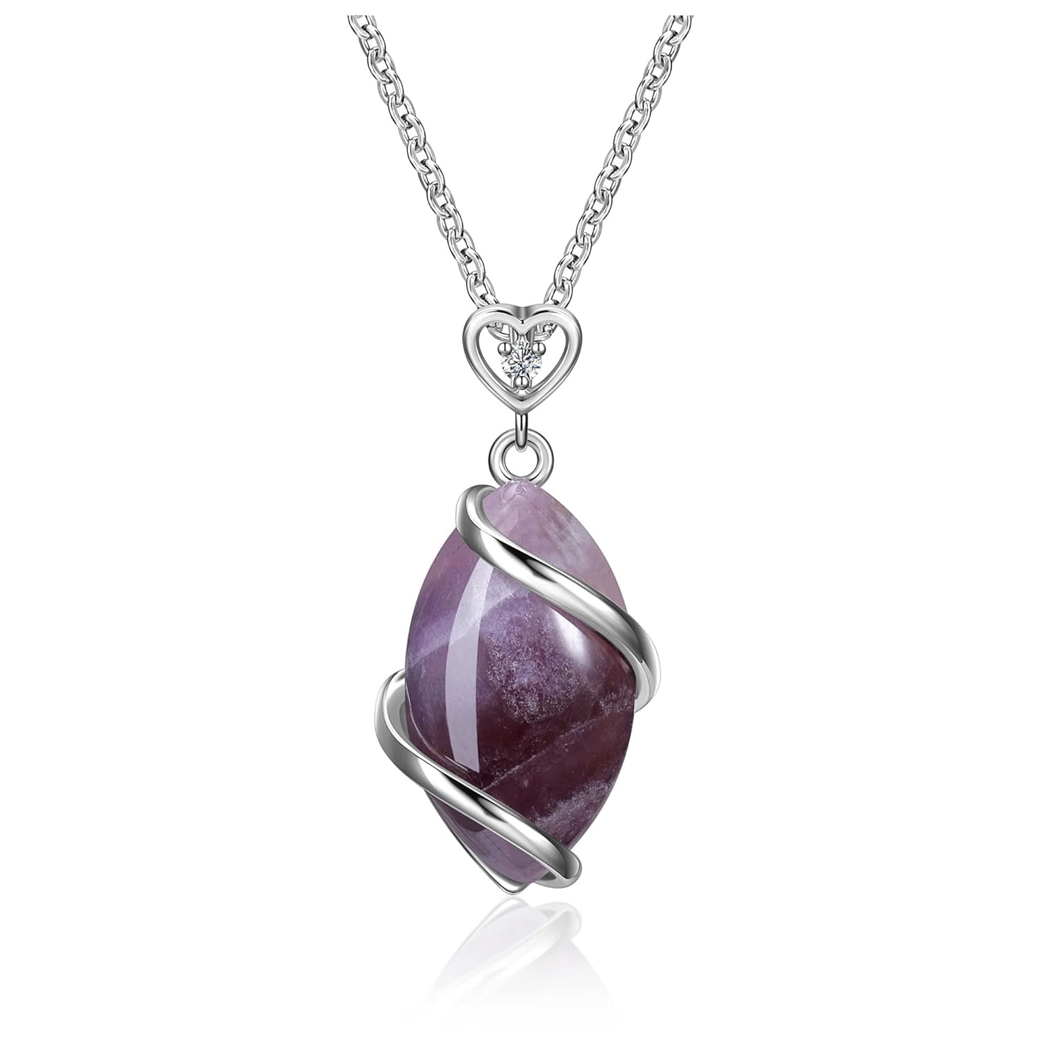 Jovivi Amethyst Rose Quartz Stone Necklace for Women Men, Full Wire Wrapped Natural Gemstone Reiki Healing Crystal Pendant Jewelry