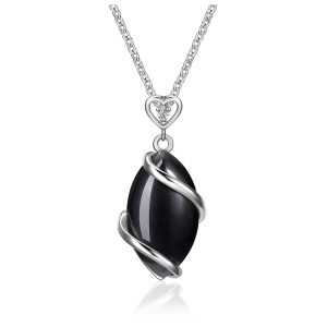 Jovivi Amethyst Rose Quartz Stone Necklace for Women Men, Full Wire Wrapped Natural Gemstone Reiki Healing Crystal Pendant Jewelry