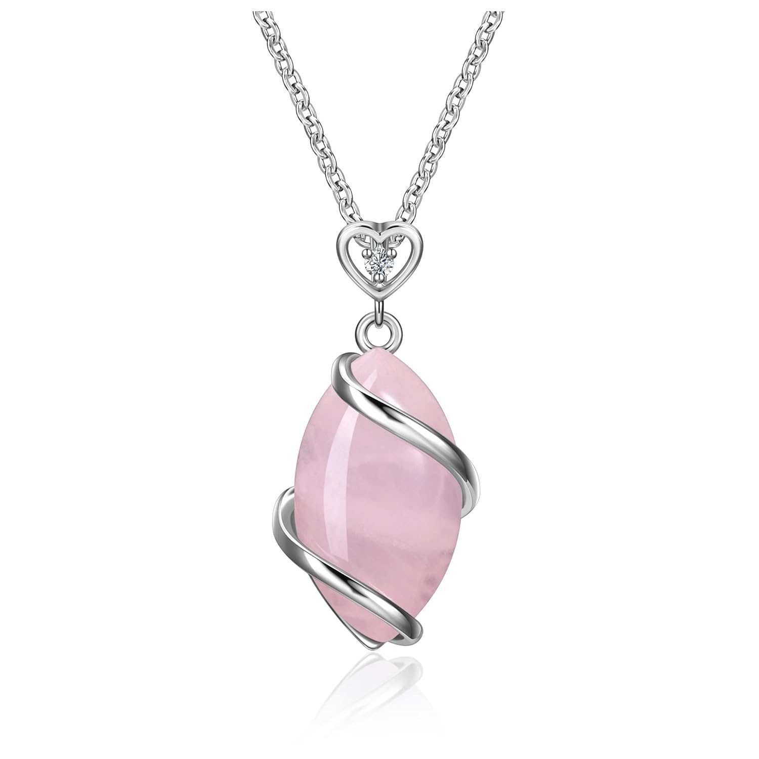 Jovivi Amethyst Rose Quartz Stone Necklace for Women Men, Full Wire Wrapped Natural Gemstone Reiki Healing Crystal Pendant Jewelry