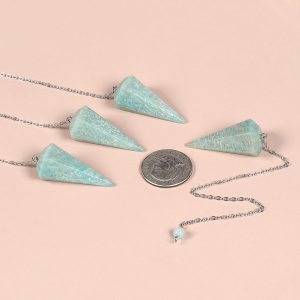 Justinstones Natural Blue Amazonite Gemstone Rock Crystal Hexagonal Pointed Reiki Chakra Pendant Pendulum