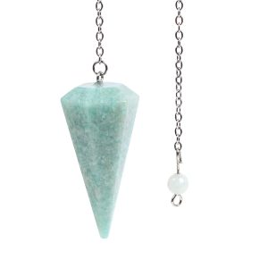 Justinstones Natural Blue Amazonite Gemstone Rock Crystal Hexagonal Pointed Reiki Chakra Pendant Pendulum