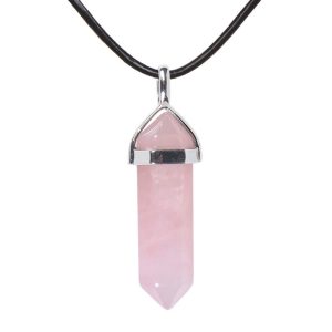 Justinstones Natural Gemstone Hexagonal Pointed Reiki Chakra Pendant Genuine Leather Necklace 18"